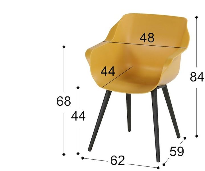 Hartman Sophie Studio tuinstoel - 2 stuks - zwart frame - geel - afmetingen