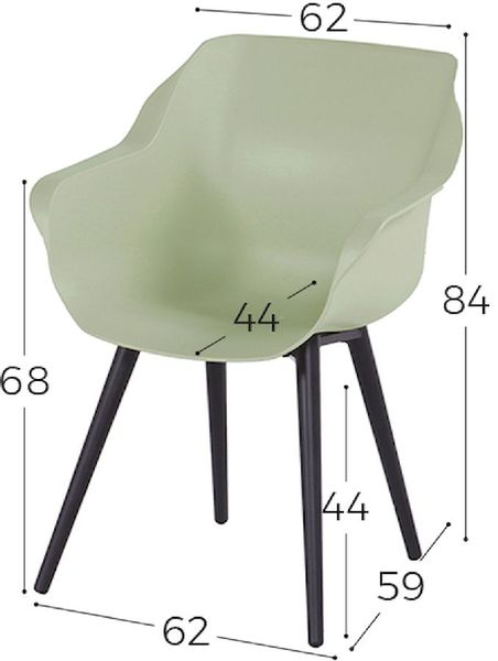 Hartman Sophie Studio tuinstoel - 2 stuks - zwart frame - mintgroen - afmetingen