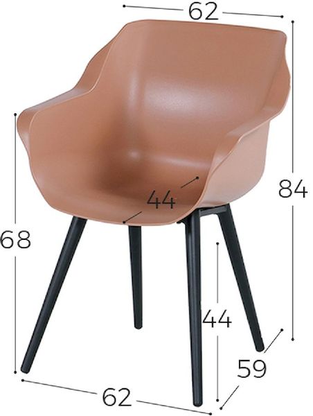 Hartman Sophie Studio tuinstoel - 2 stuks - zwart frame - roze - afmetingen