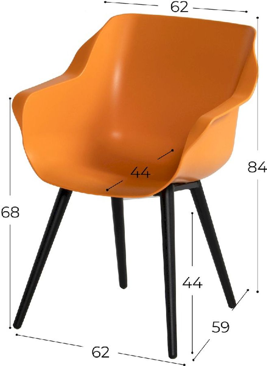 Hartman Sophie Studio tuinstoel - 2 stuks - zwart frame - oranje - afmetingen