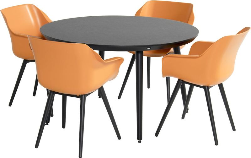 Hartman Sophie Studio tuinstoel - 2 stuks - zwart frame - oranje - set van 4 met ronde tafel