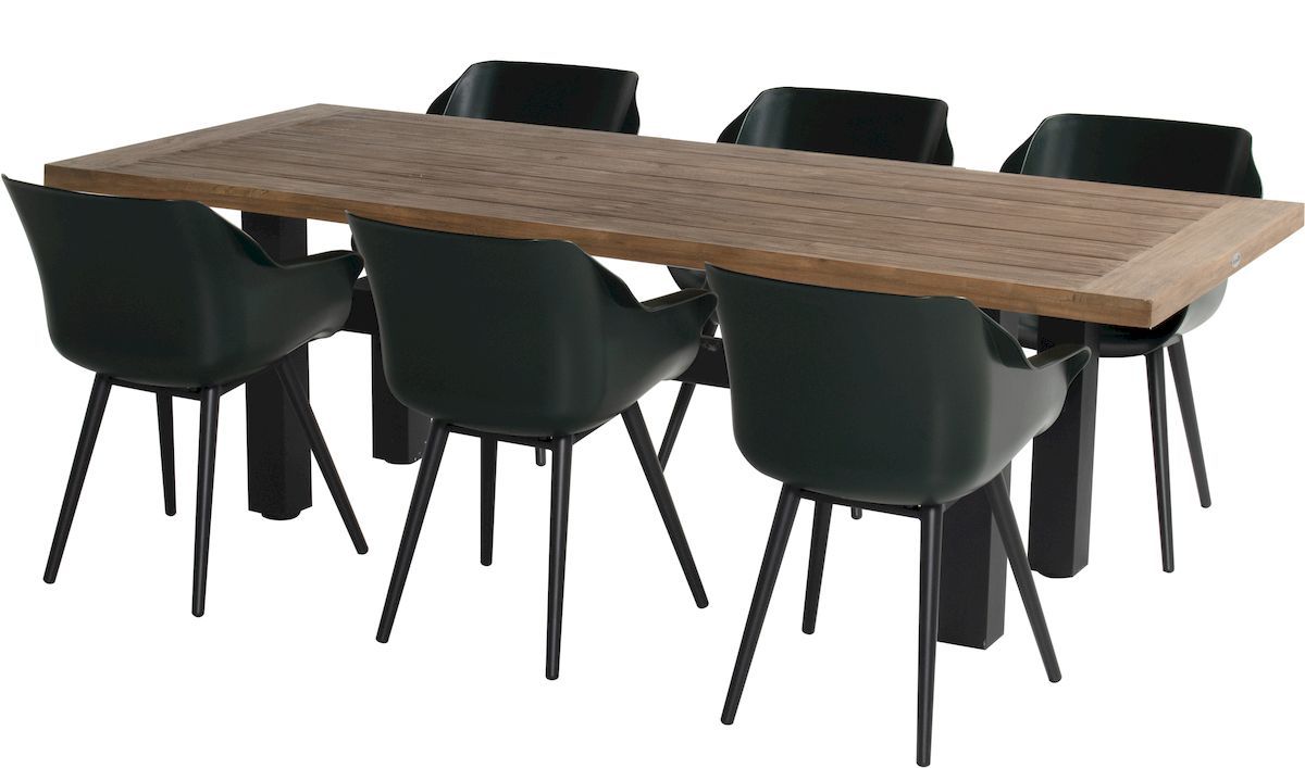 Hartman Sophie Studio tuinstoel - 2 stuks - zwart frame - donkergroen - set van 6 aan houten tuintafel