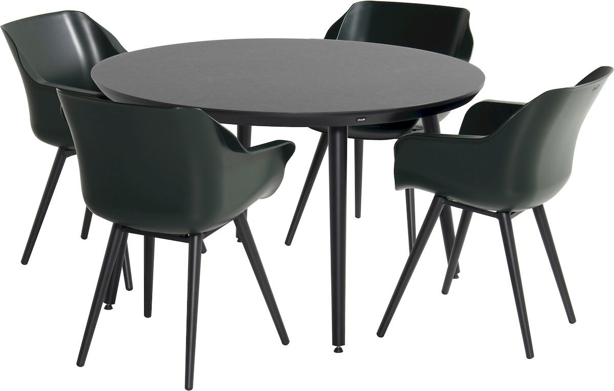 Hartman Sophie Studio tuinstoel - 2 stuks - zwart frame - donkergroen - set van 4 aan ronde tuintafel