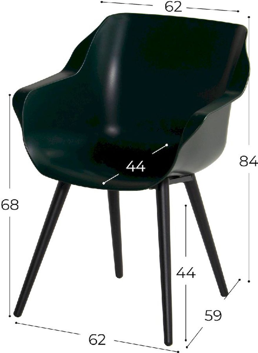 Hartman Sophie Studio tuinstoel - 2 stuks - zwart frame - donkergroen - afmetingen