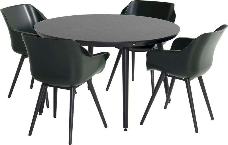 Hartman Sophie Studio tuinstoel - 2 stuks - zwart frame - donkergroen - set van 4 aan ronde tuintafel