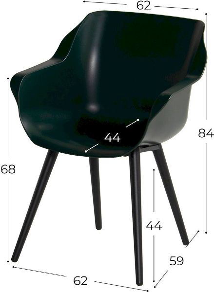 Hartman Sophie Studio tuinstoel - 2 stuks - zwart frame - donkergroen - afmetingen
