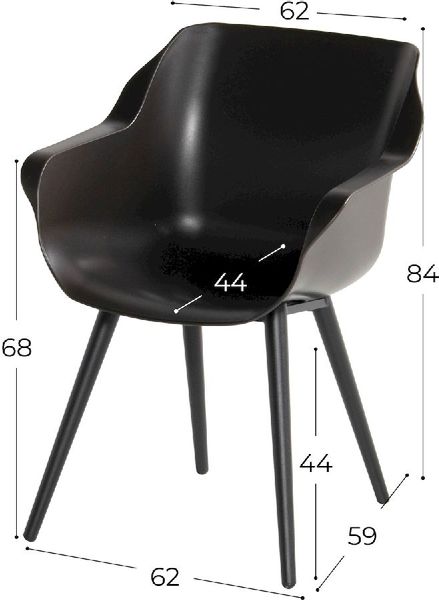 Hartman Sophie Studio tuinstoel - 2 stuks - zwart frame - bruin - afmetingen