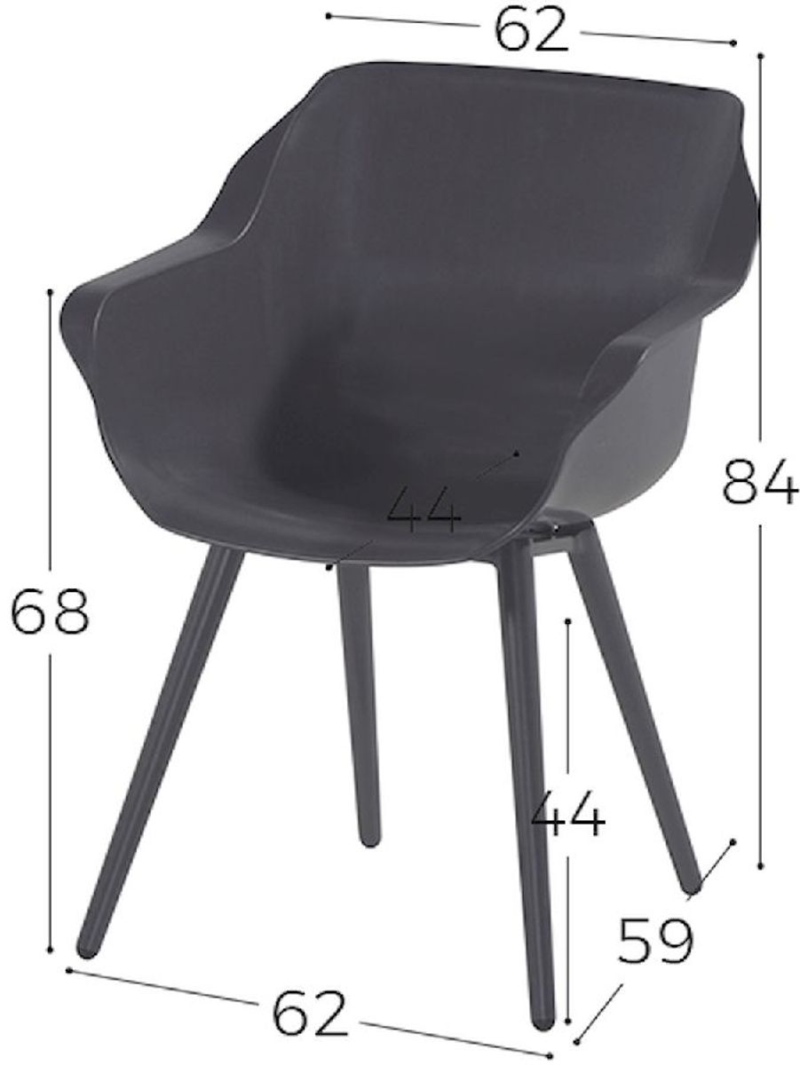 Hartman Sophie Studio tuinstoel - 2 stuks - antraciet frame - antraciet - afmetingen