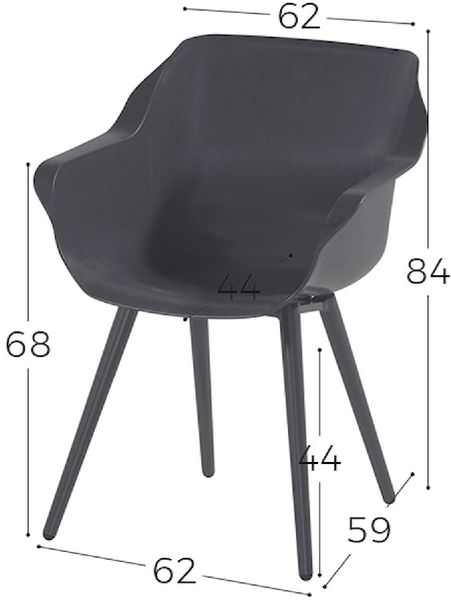 Hartman Sophie Studio tuinstoel - 2 stuks - antraciet frame - antraciet - afmetingen