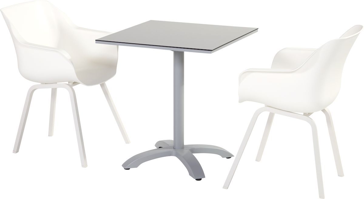 Hartman Sophie Element tuinstoel - 2 stuks - wit frame - wit - set van 2 met grijze tuintafel