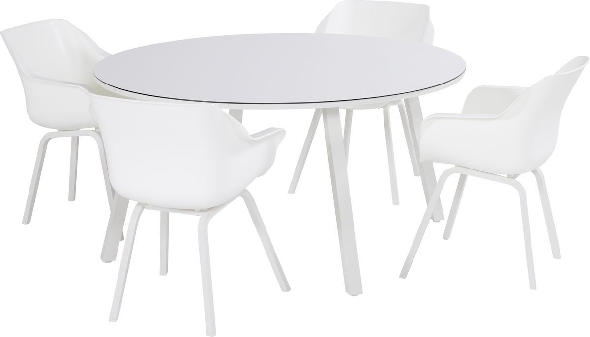 Hartman Sophie Element tuinstoel - 2 stuks - wit frame - wit - set van 4 met ronde tuintafel