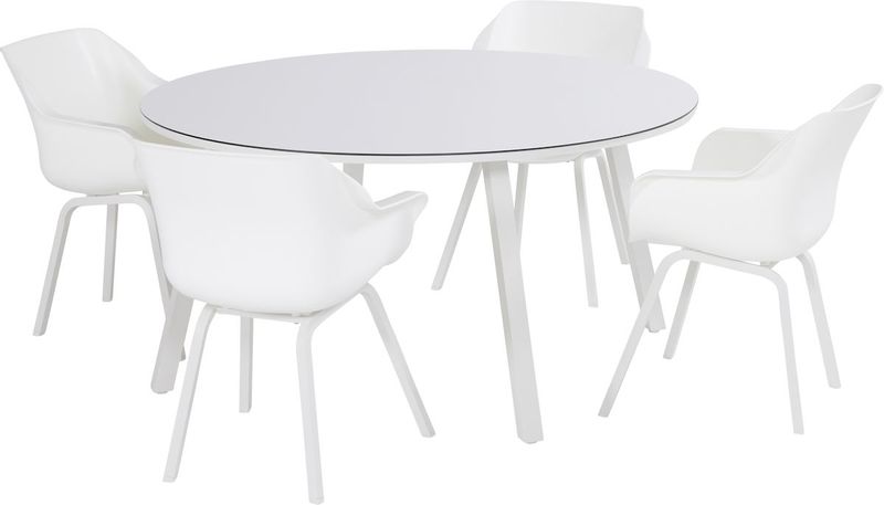 Hartman Sophie Element tuinstoel - 2 stuks - wit frame - wit - set van 4 met ronde tuintafel