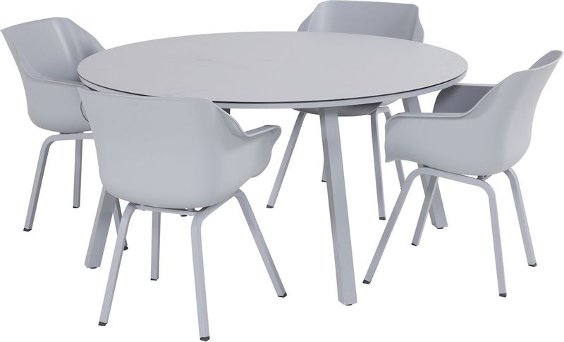 Hartman Sophie Element tuinstoel - 2 stuks - grijs frame - grijs - set van 4 met ronde tuintafel