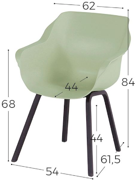 Hartman Sophie Element tuinstoel - 2 stuks - zwart frame - mintgroen - afmetingen