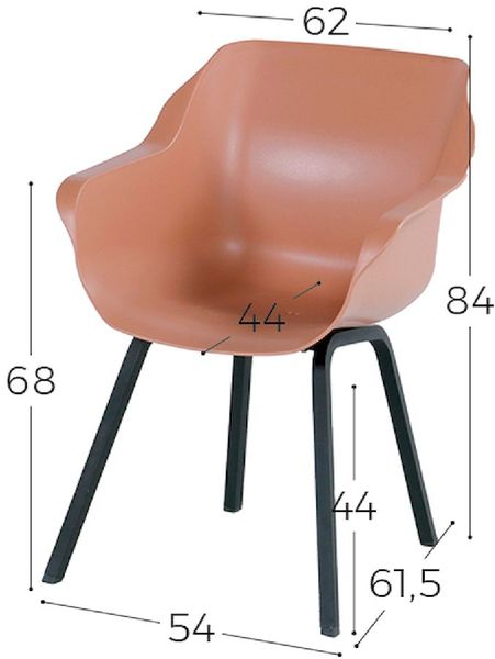 Hartman Sophie Element tuinstoel - 2 stuks - zwart frame - roze - afmetingen