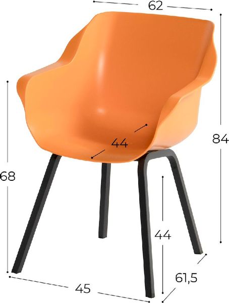 Hartman Sophie Element tuinstoel - 2 stuks - zwart frame - oranje - afmetingen