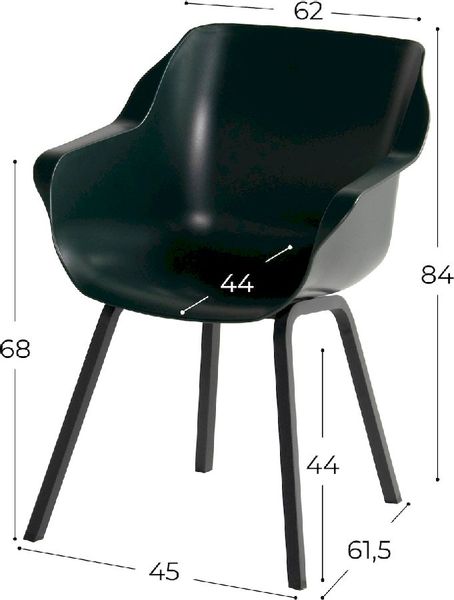 Hartman Sophie Element tuinstoel - 2 stuks - zwart frame - donkergroen - afmetingen