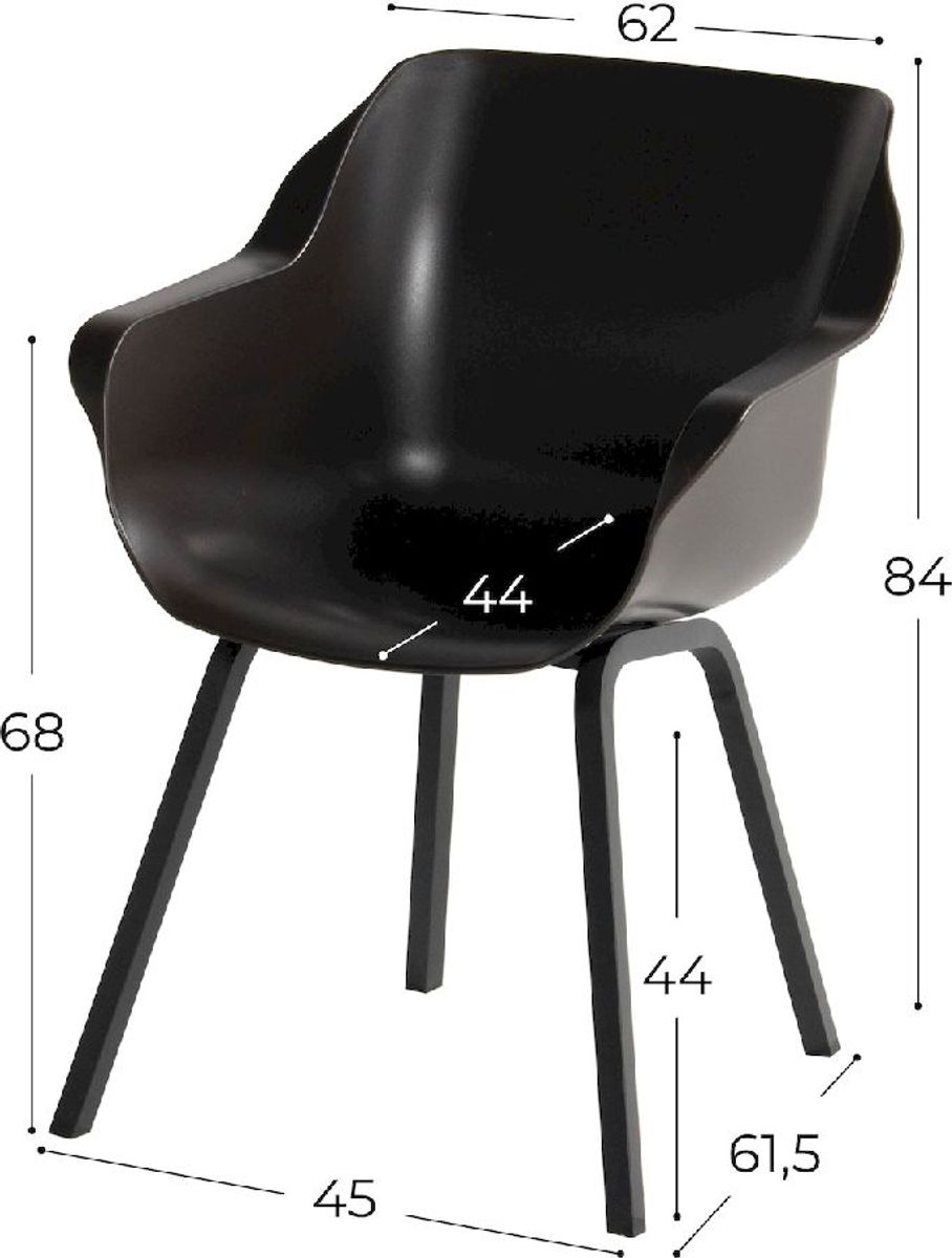 Hartman Sophie Element tuinstoel - 2 stuks - zwart frame - bruin - afmetingen