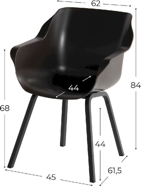 Hartman Sophie Element tuinstoel - 2 stuks - zwart frame - bruin - afmetingen