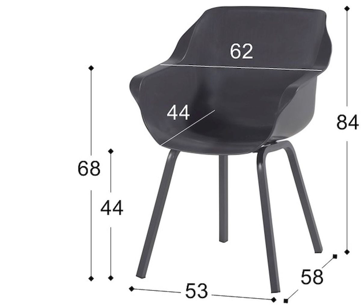 Hartman Sophie Element tuinstoel - 2 stuks - antraciet frame - antraciet - afmetingen
