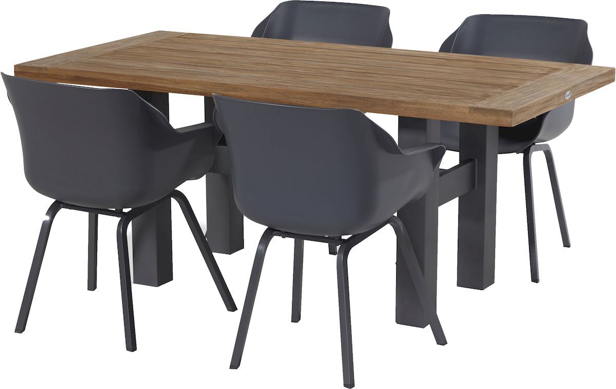 Hartman Sophie Element tuinstoel - 2 stuks - antraciet frame - antraciet - set van 4 met houten tuintafel