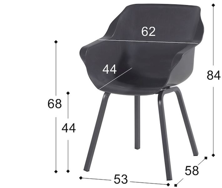 Hartman Sophie Element tuinstoel - 2 stuks - antraciet frame - antraciet - afmetingen