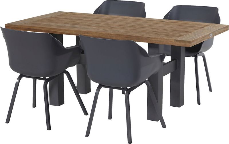 Hartman Sophie Element tuinstoel - 2 stuks - antraciet frame - antraciet - set van 4 met houten tuintafel