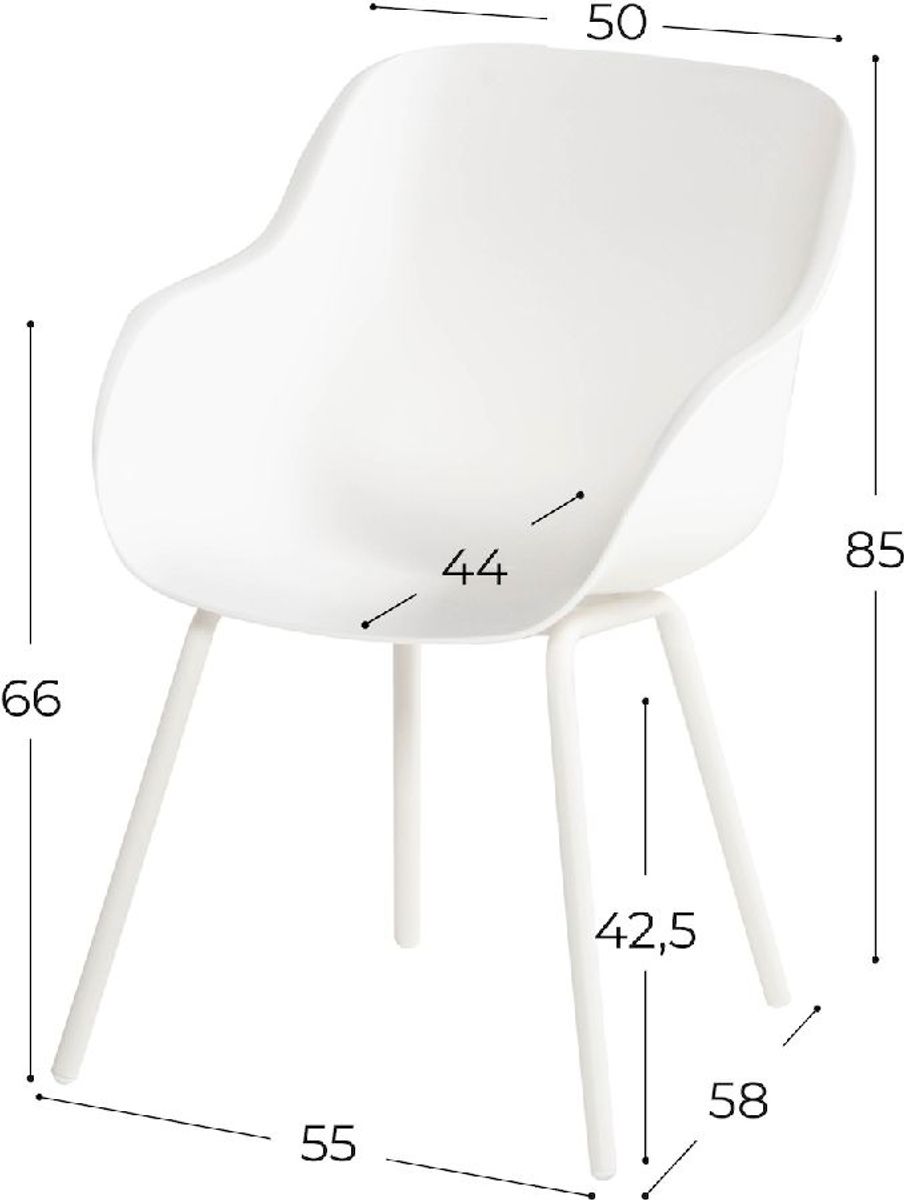 Hartman Sophie Rondo Elegance tuinstoel - 2 stuks - wit frame - wit - afmetingen