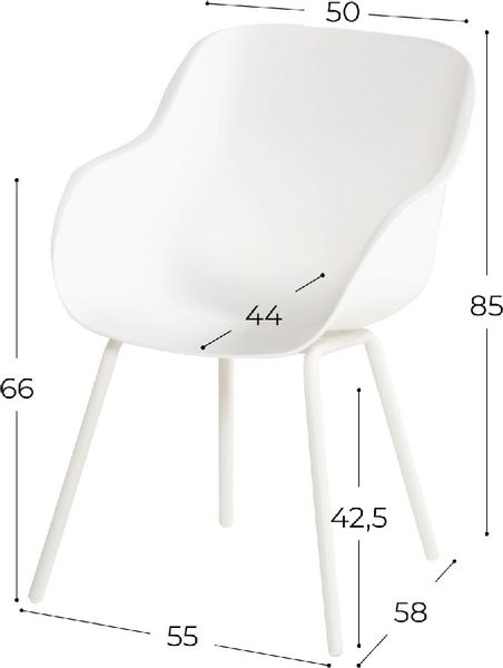 Hartman Sophie Rondo Elegance tuinstoel - 2 stuks - wit frame - wit - afmetingen