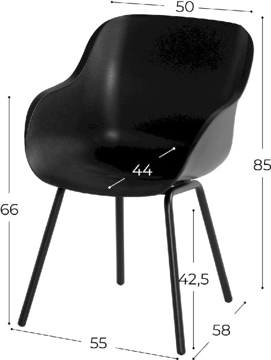 Hartman Sophie Rondo Elegance tuinstoel - 2 stuks - zwart frame - zwart - afmetingen