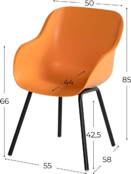 Hartman Sophie Rondo Elegance tuinstoel - 2 stuks - zwart frame - oranje - afmetingen