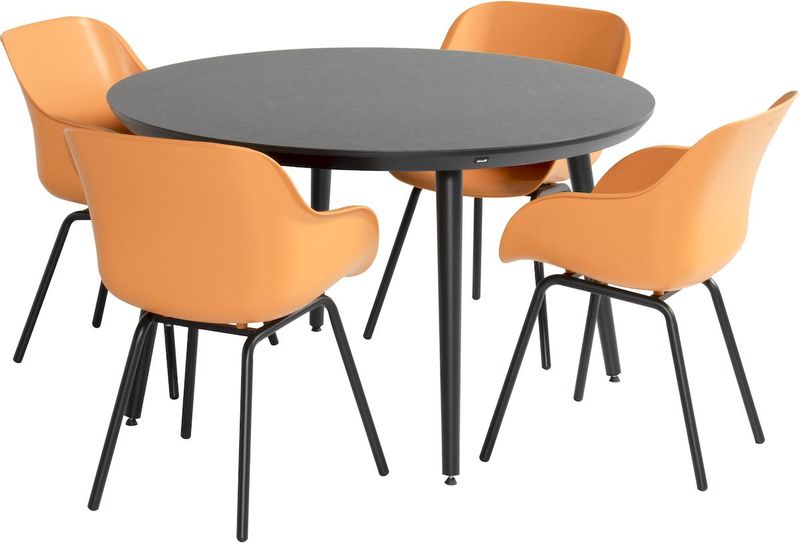 Hartman Sophie Rondo Elegance tuinstoel - 2 stuks - zwart frame - oranje - set van 4 met ronde tuintafel