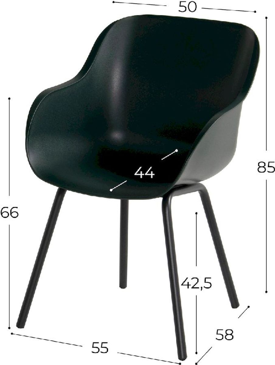 Hartman Sophie Rondo Elegance tuinstoel - 2 stuks - zwart frame - donkergroen - afmetingen