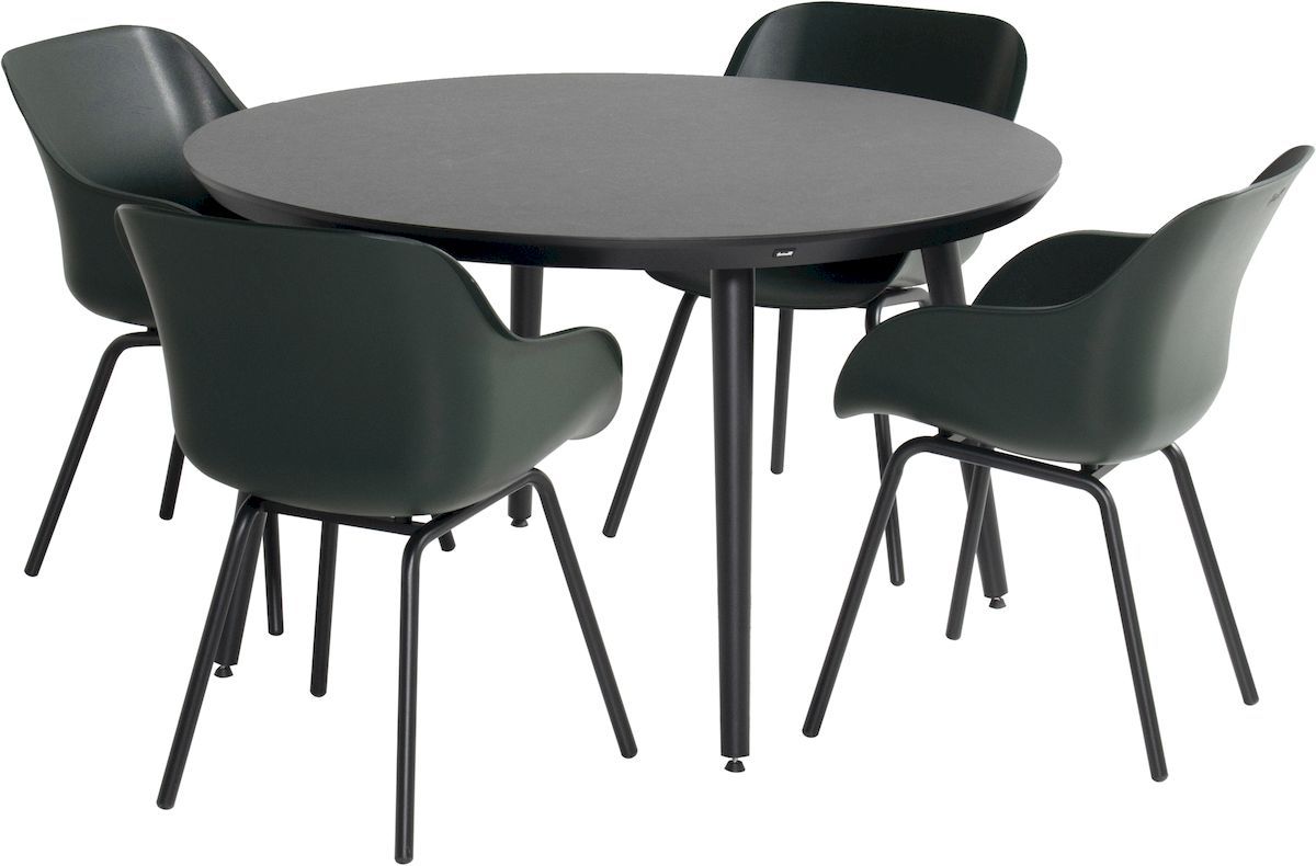 Hartman Sophie Rondo Elegance tuinstoel - 2 stuks - zwart frame - donkergroen - set van 4 met ronde tuintafel