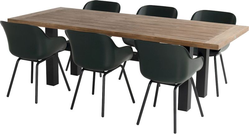 Hartman Sophie Rondo Elegance tuinstoel - 2 stuks - zwart frame - donkergroen - set van 6 met tuintafel