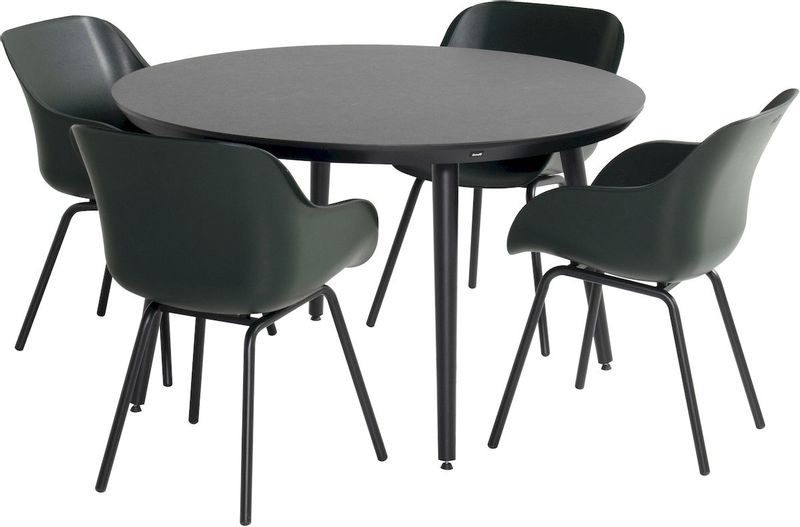 Hartman Sophie Rondo Elegance tuinstoel - 2 stuks - zwart frame - donkergroen - set van 4 met ronde tuintafel