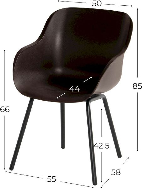 Hartman Sophie Rondo Elegance tuinstoel - 2 stuks - zwart frame - bruin - afmetingen