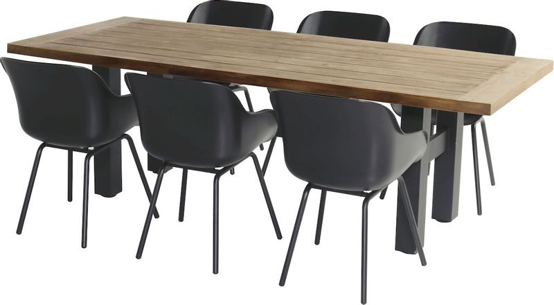 Hartman Sophie Rondo Elegance tuinstoel - 2 stuks - antraciet frame - antraciet - set van 6 met houten tuintafel