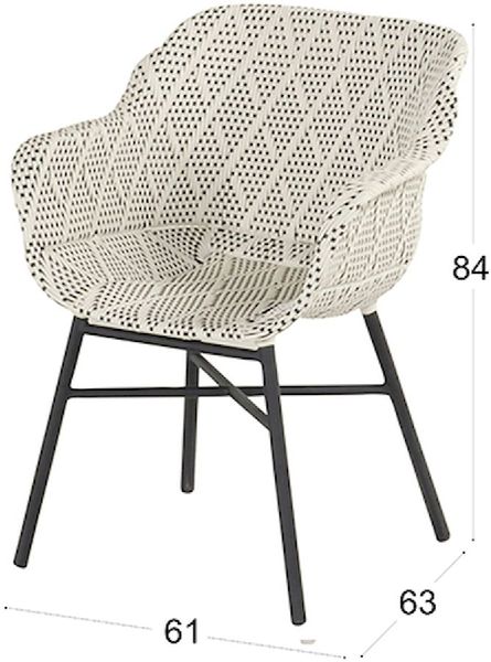 Hartman Delphine tuinstoel - zwart frame - grijs - afmetingen