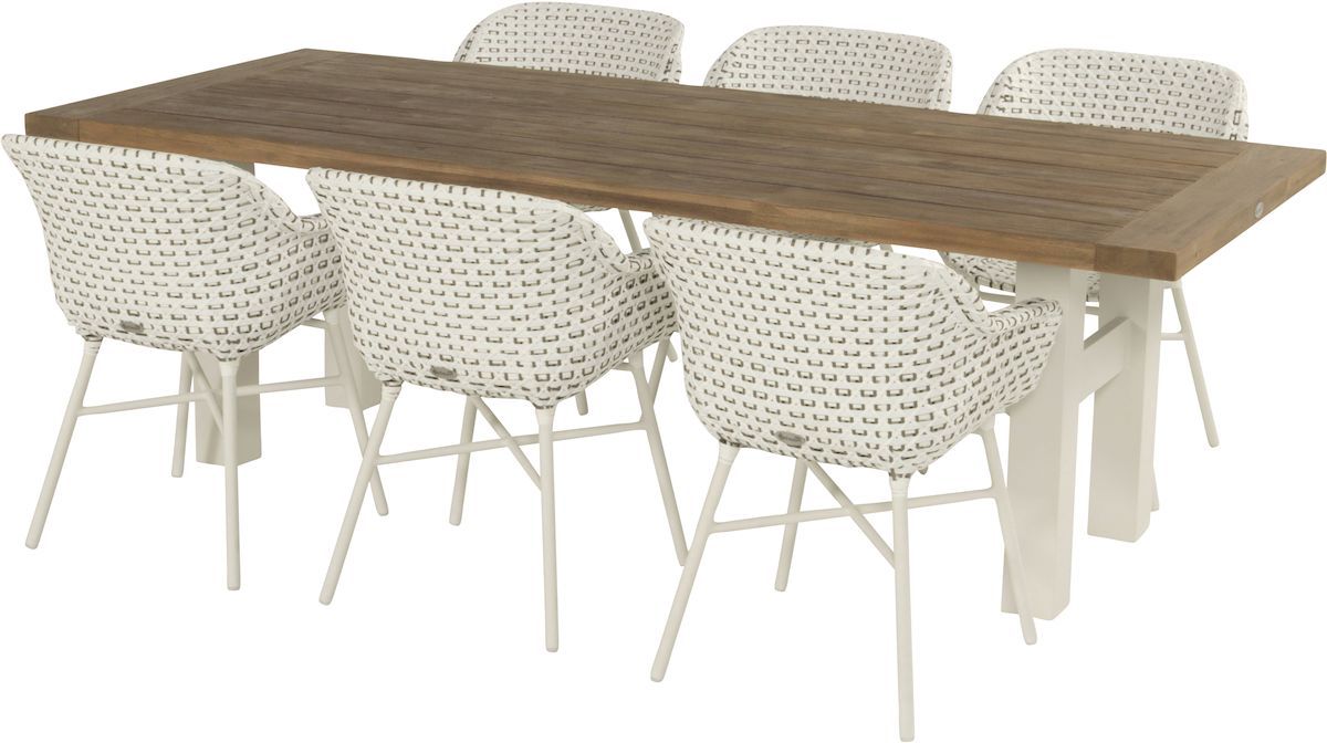 Hartman Delphine tuinstoel - wit frame - wit - set van 6 met tuintafel