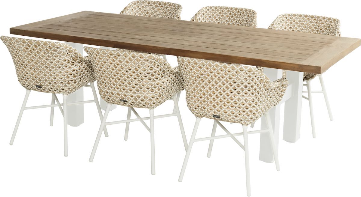 Hartman Delphine tuinstoel - wit frame - beige - set van 6 met tuintafel