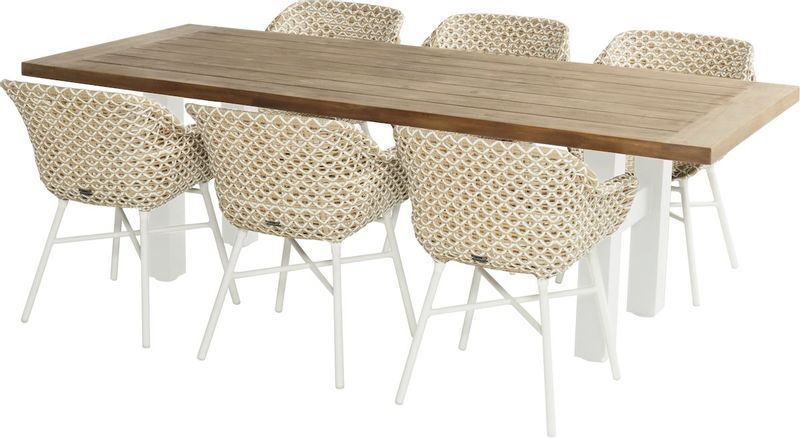 Hartman Delphine tuinstoel - wit frame - beige - set van 6 met tuintafel