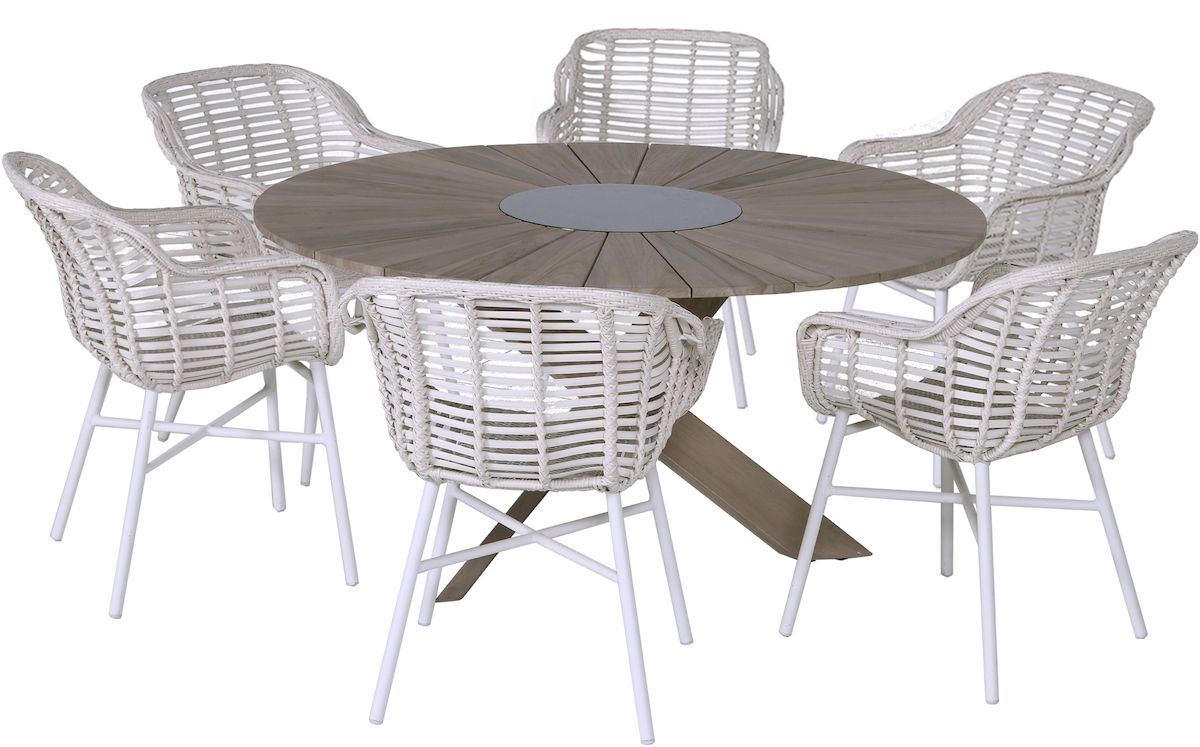 Hartman Cecilia tuinstoel - beige frame - beige - set van 6 met ronde tuintafel
