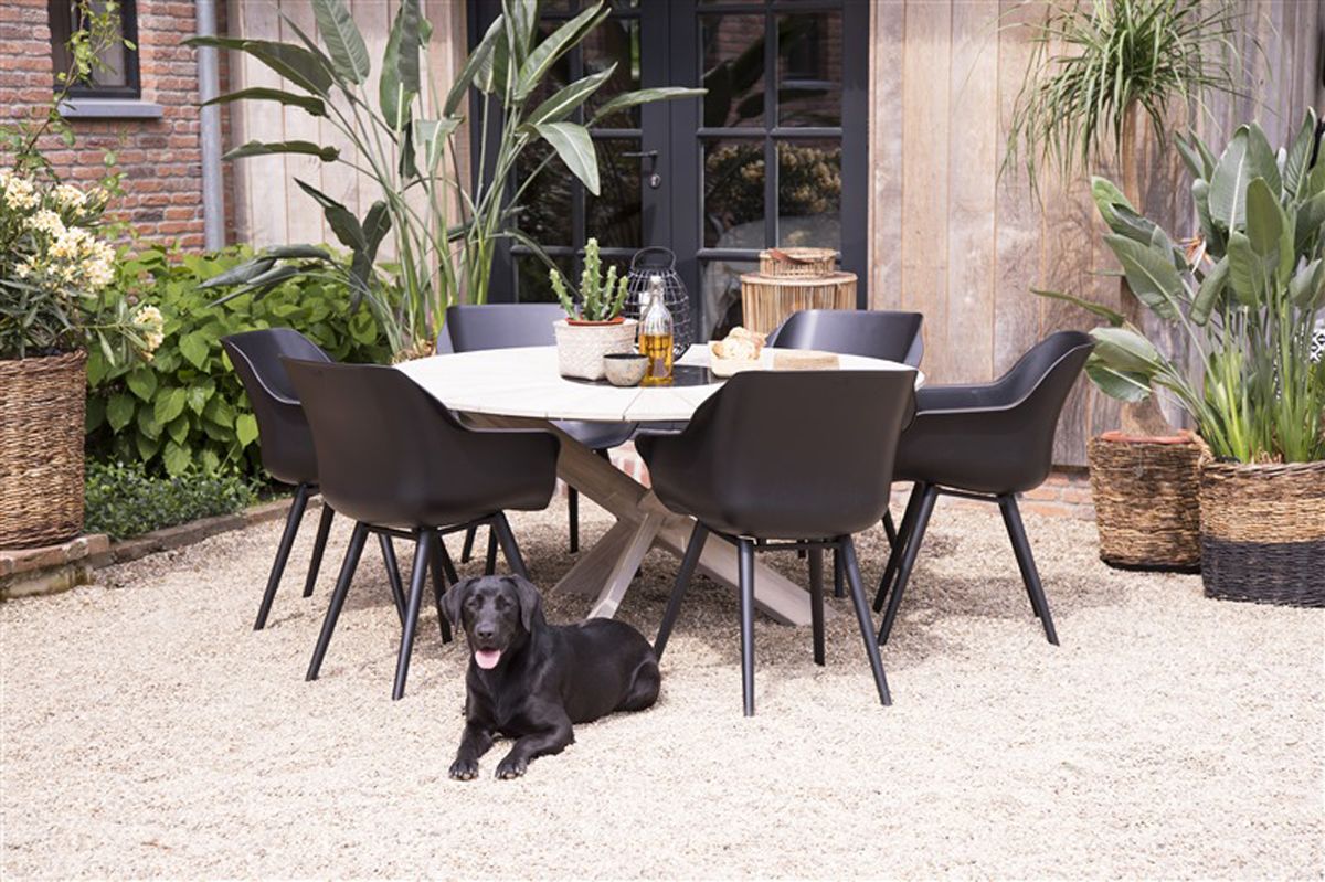 Hartman Provence Crossleg ronde Teak Tuintafel - ⌀ 150 cm - light grey