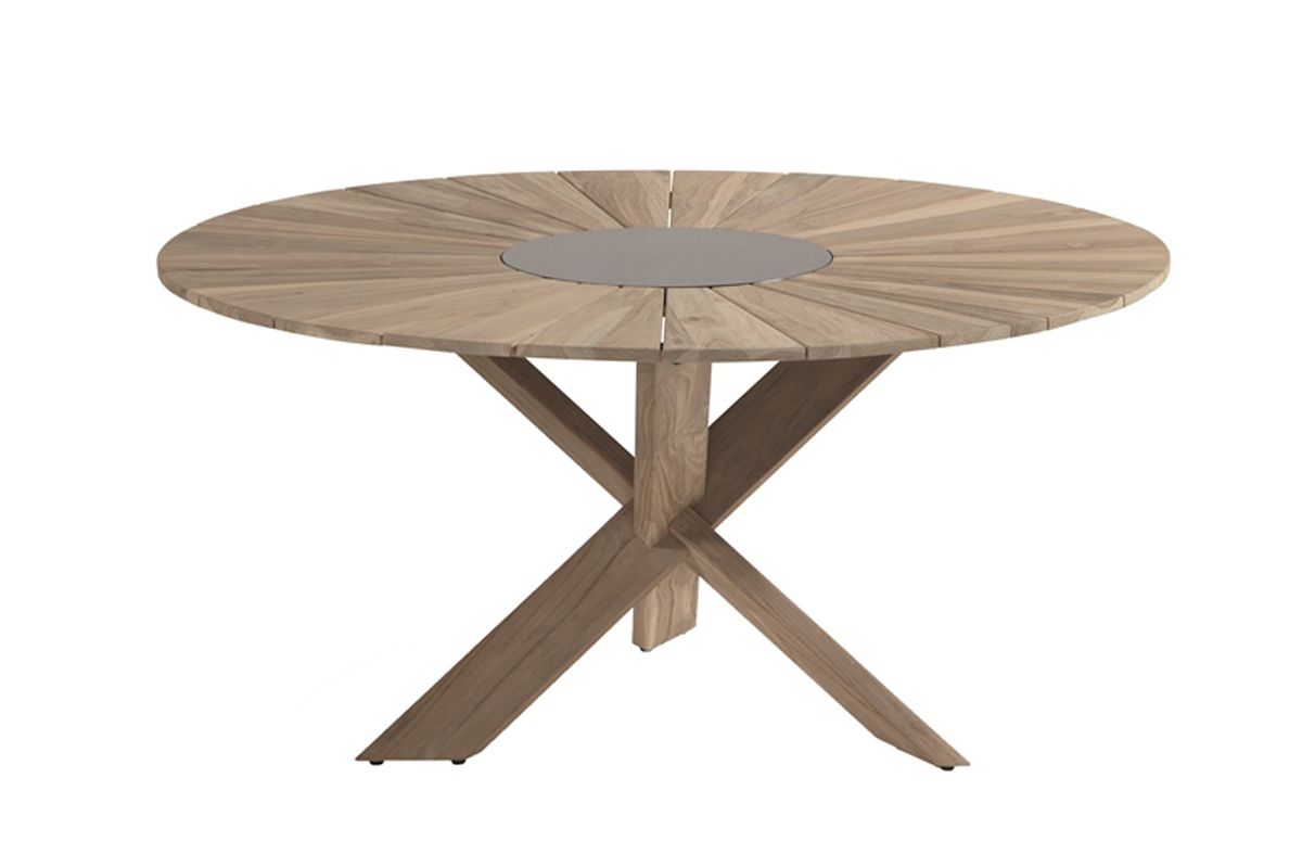 Hartman Provence Crossleg ronde Teak Tuintafel - ⌀ 150 cm - light grey