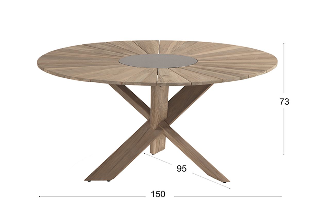 Hartman Provence Crossleg ronde Teak Tuintafel - ⌀ 150 cm - light grey