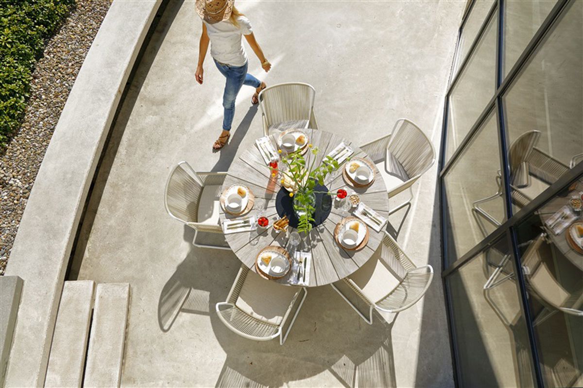 Hartman Provence Crossleg ronde Teak Tuintafel - ⌀ 150 cm - light grey