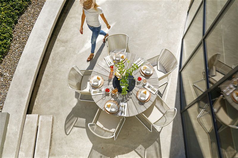 Hartman Provence Crossleg ronde Teak Tuintafel - ⌀ 150 cm - light grey