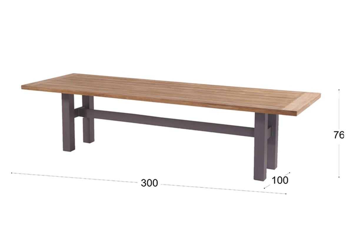 Hartman Yasmani Tuintafel - 300 x 100 cm - Grijs onderstel afmetingen
