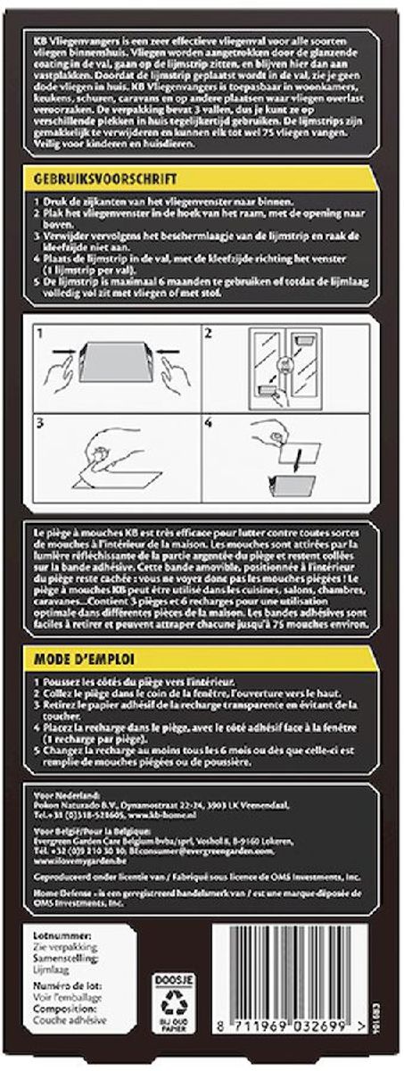 KB Home Defense Vliegenvangers - 3 vallen + 6 navullingen, achterkant